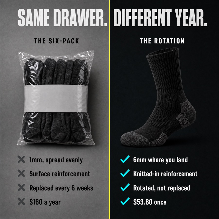 Static ad comparing a six-pack with a rotation